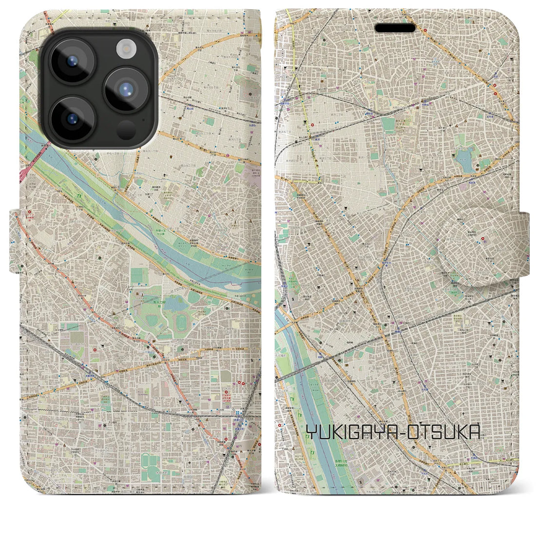 【雪が谷大塚】地図柄iPhoneケース（手帳両面タイプ・ナチュラル）iPhone 15 Pro Max 用