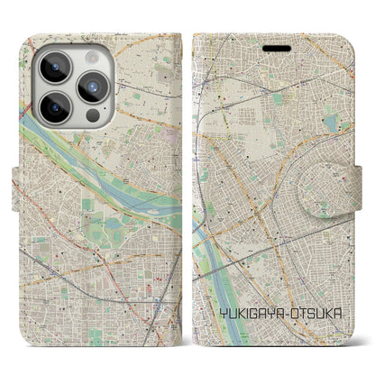 【雪が谷大塚（東京都）】地図柄iPhoneケース（手帳タイプ）ナチュラル・iPhone 15 Pro 用
