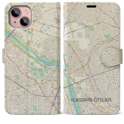 【雪が谷大塚（東京都）】地図柄iPhoneケース（手帳タイプ）ナチュラル・iPhone 15 Plus 用