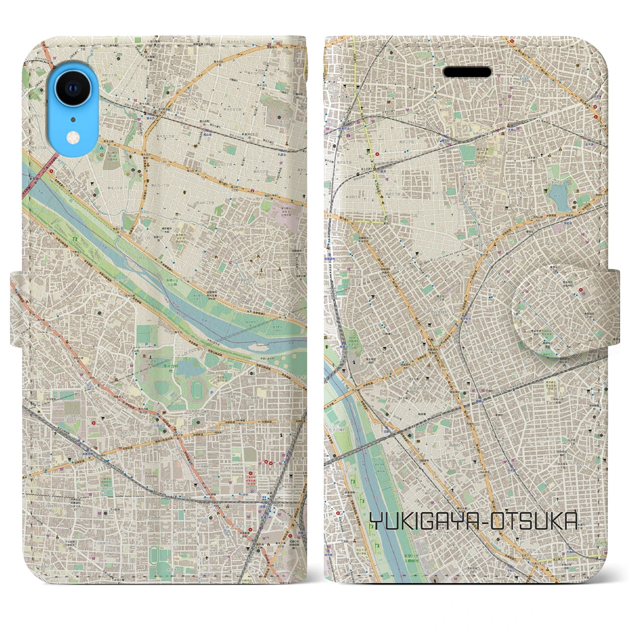 【雪が谷大塚】地図柄iPhoneケース（手帳両面タイプ・ナチュラル）iPhone XR 用