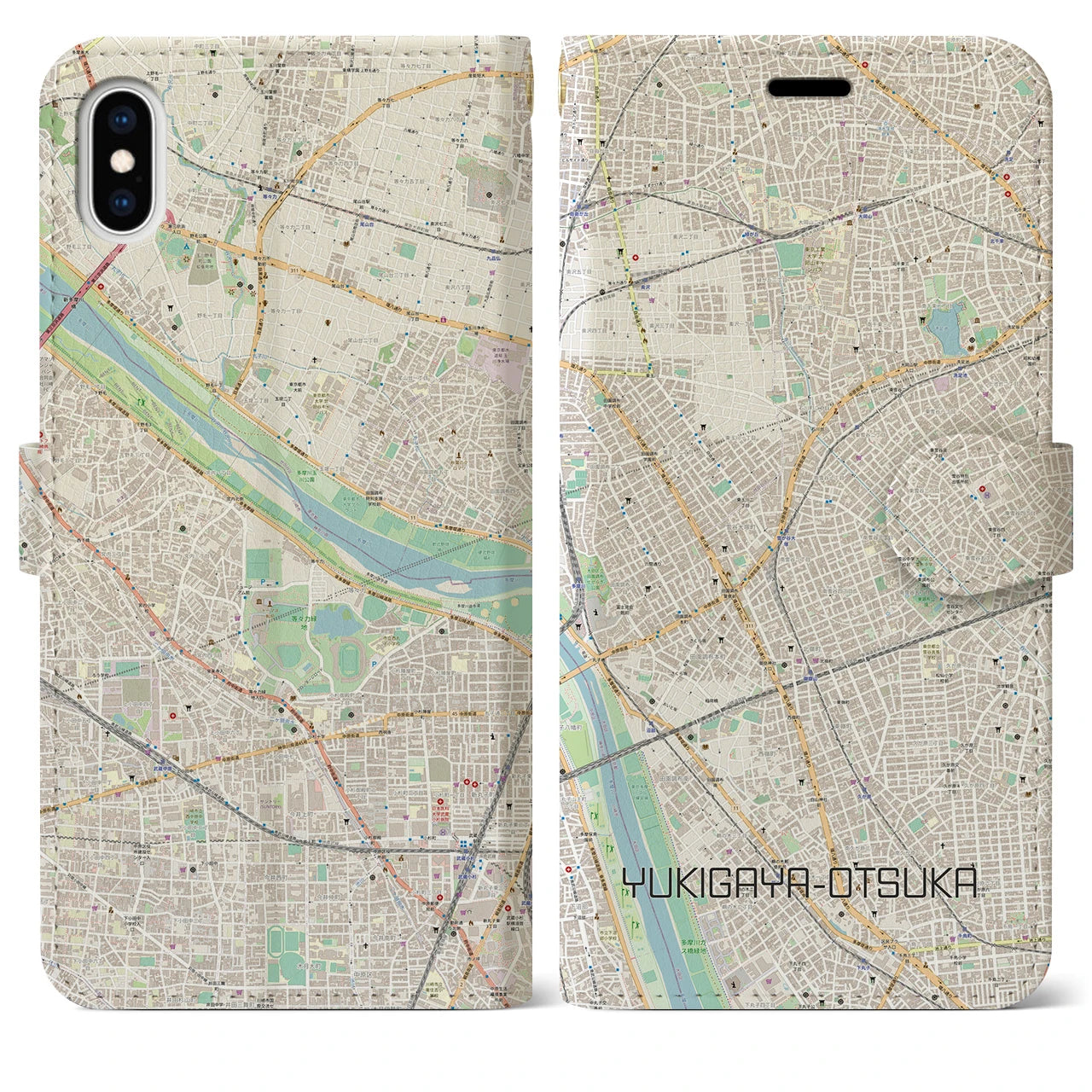 【雪が谷大塚】地図柄iPhoneケース（手帳両面タイプ・ナチュラル）iPhone XS Max 用