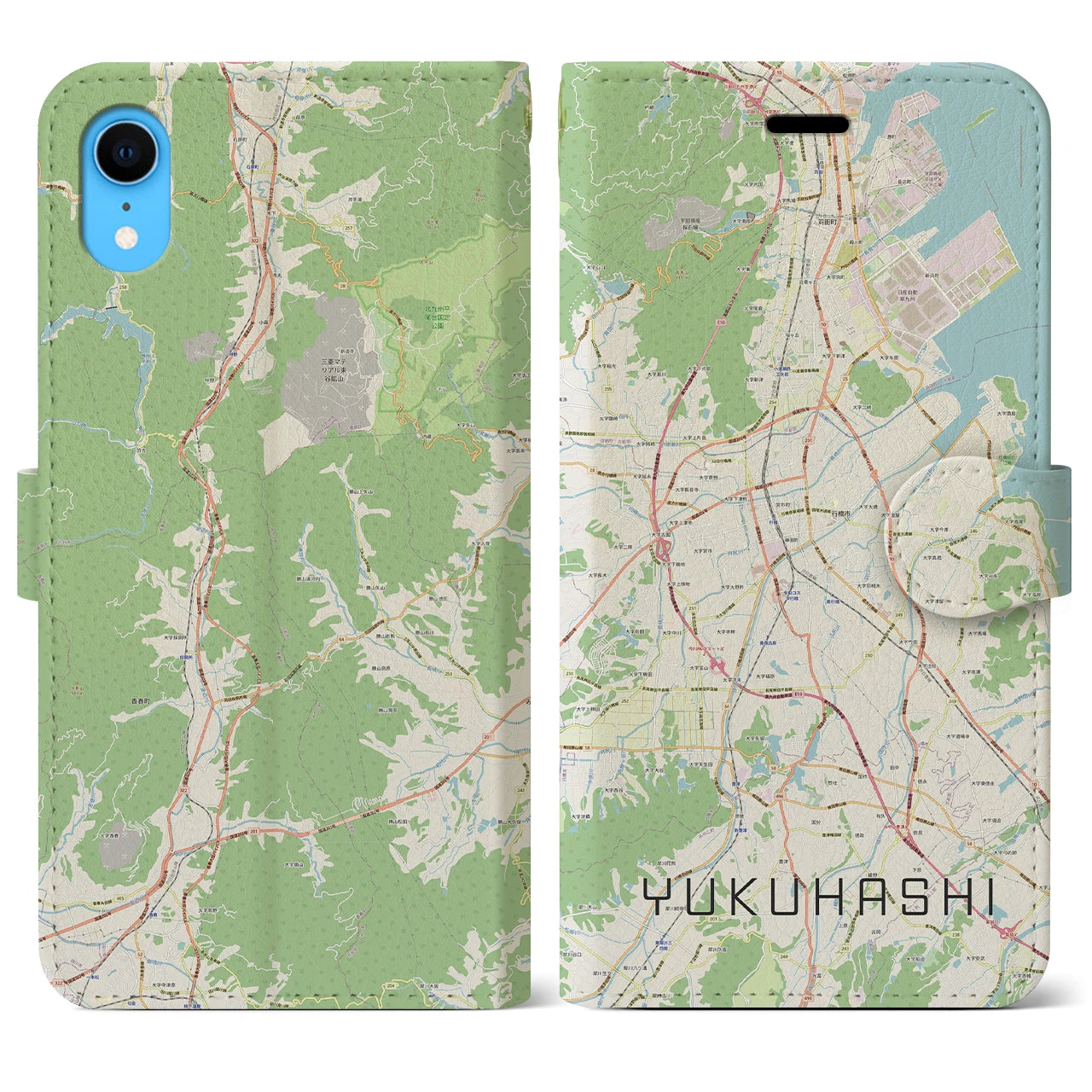 【行橋】地図柄iPhoneケース（手帳両面タイプ・ナチュラル）iPhone XR 用