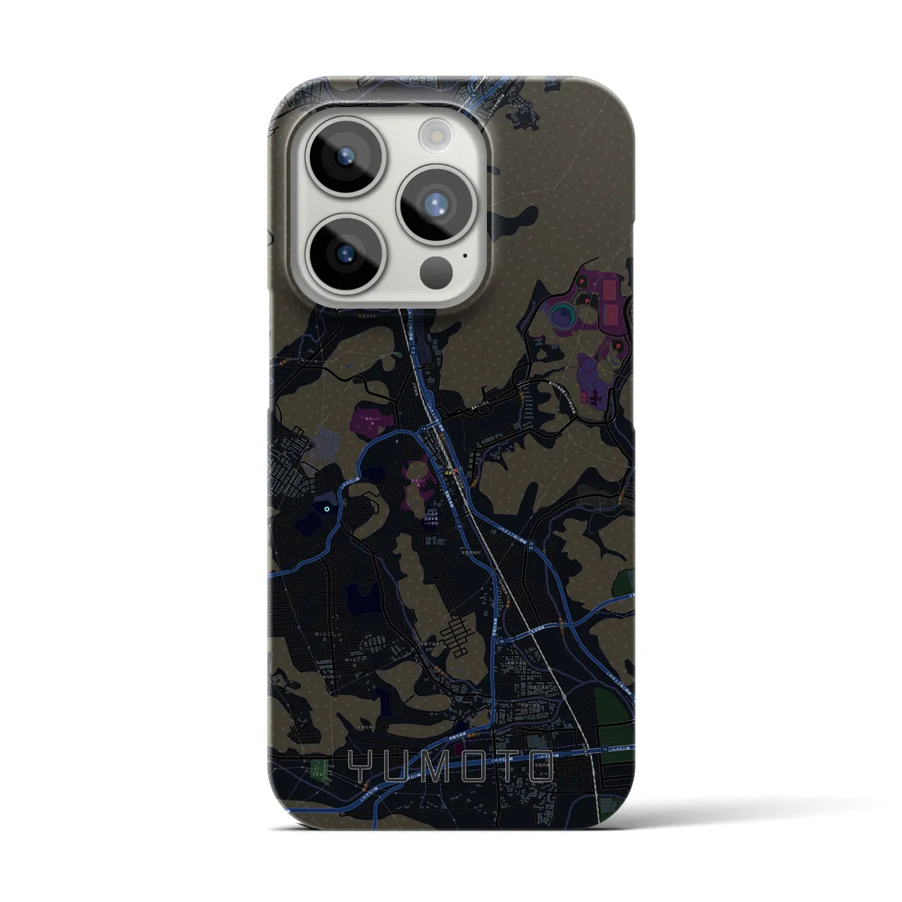 【湯本】地図柄iPhoneケース（バックカバータイプ・ブラック）iPhone 15 Pro 用