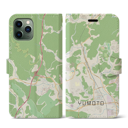 【湯本（福島県）】地図柄iPhoneケース（手帳タイプ）ナチュラル・iPhone 11 Pro 用