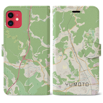 【湯本（福島県）】地図柄iPhoneケース（手帳タイプ）ナチュラル・iPhone 11 用