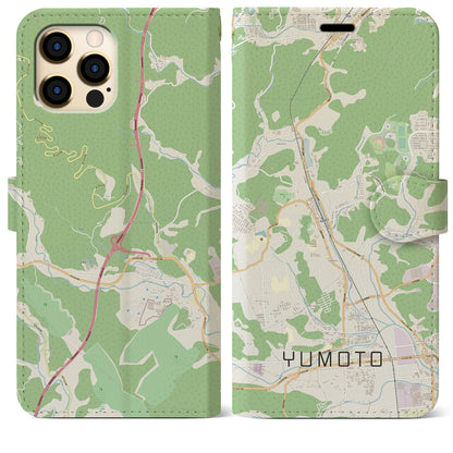 【湯本（福島県）】地図柄iPhoneケース（手帳タイプ）ナチュラル・iPhone 12 Pro Max 用