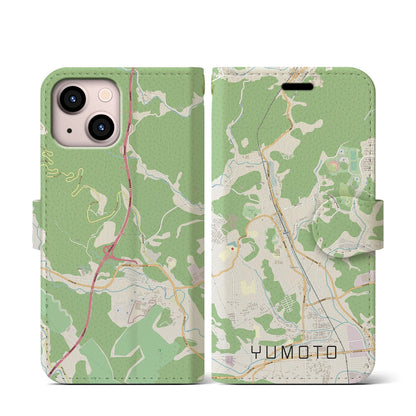 【湯本（福島県）】地図柄iPhoneケース（手帳タイプ）ナチュラル・iPhone 13 mini 用