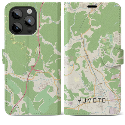 【湯本（福島県）】地図柄iPhoneケース（手帳タイプ）ナチュラル・iPhone 15 Pro Max 用