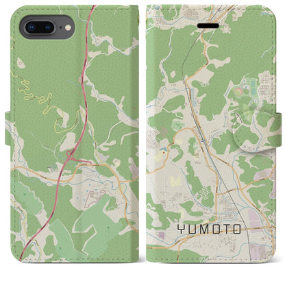 【湯本（福島県）】地図柄iPhoneケース（手帳タイプ）ナチュラル・iPhone 8Plus /7Plus / 6sPlus / 6Plus 用