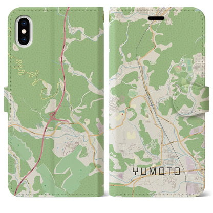 【湯本（福島県）】地図柄iPhoneケース（手帳タイプ）ナチュラル・iPhone XS Max 用