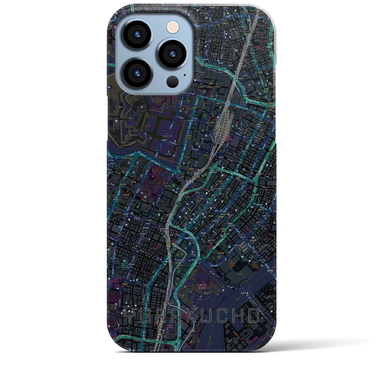 【有楽町】地図柄iPhoneケース（バックカバータイプ・ブラック）iPhone 13 Pro Max 用