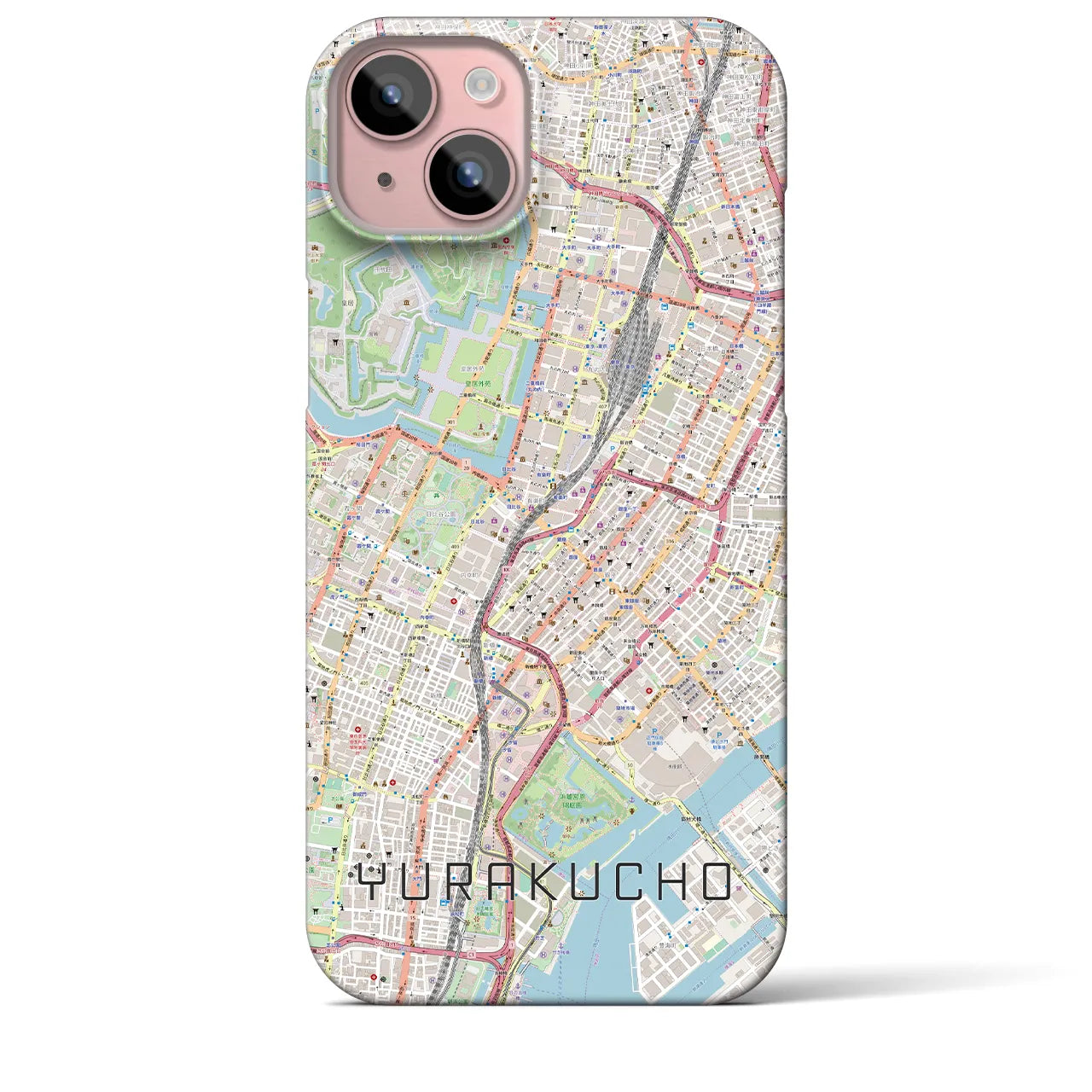 【有楽町】地図柄iPhoneケース（バックカバータイプ・ナチュラル）iPhone 15 Plus 用