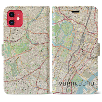 【有楽町（東京都）】地図柄iPhoneケース（手帳タイプ）ナチュラル・iPhone 11 用