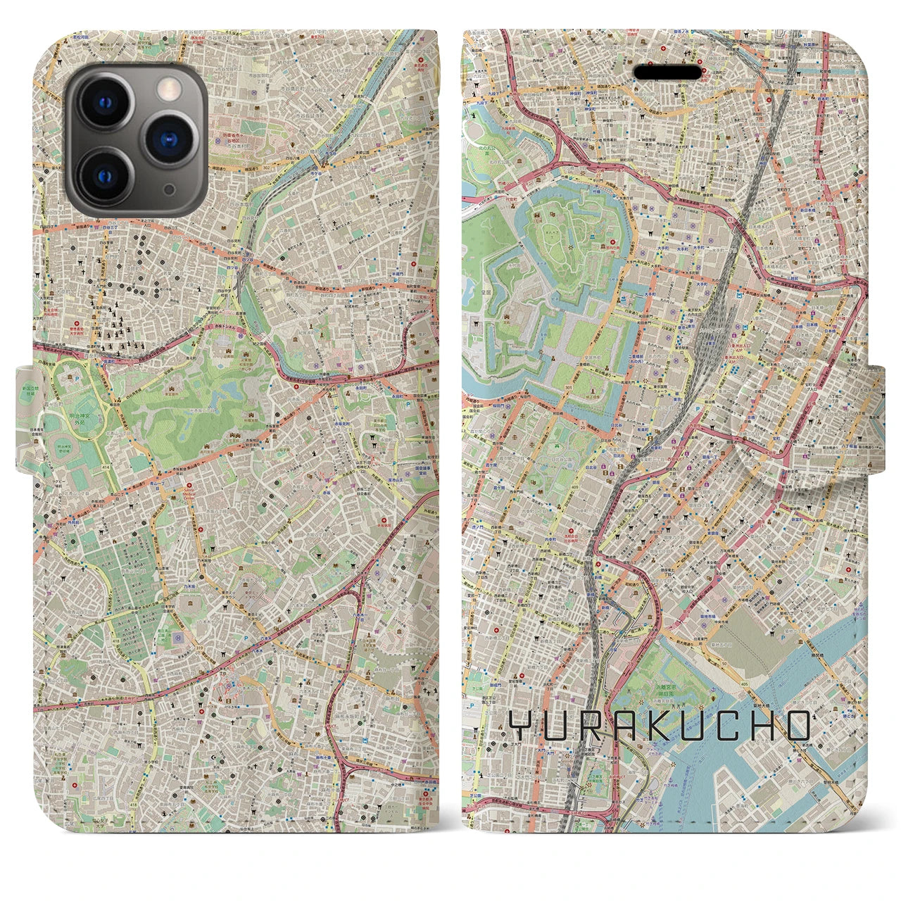 【有楽町】地図柄iPhoneケース（手帳両面タイプ・ナチュラル）iPhone 11 Pro Max 用