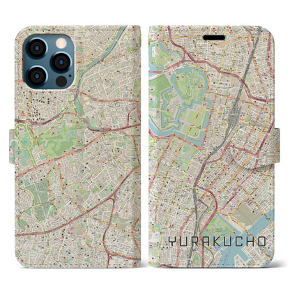 【有楽町（東京都）】地図柄iPhoneケース（手帳タイプ）ナチュラル・iPhone 12 / 12 Pro 用