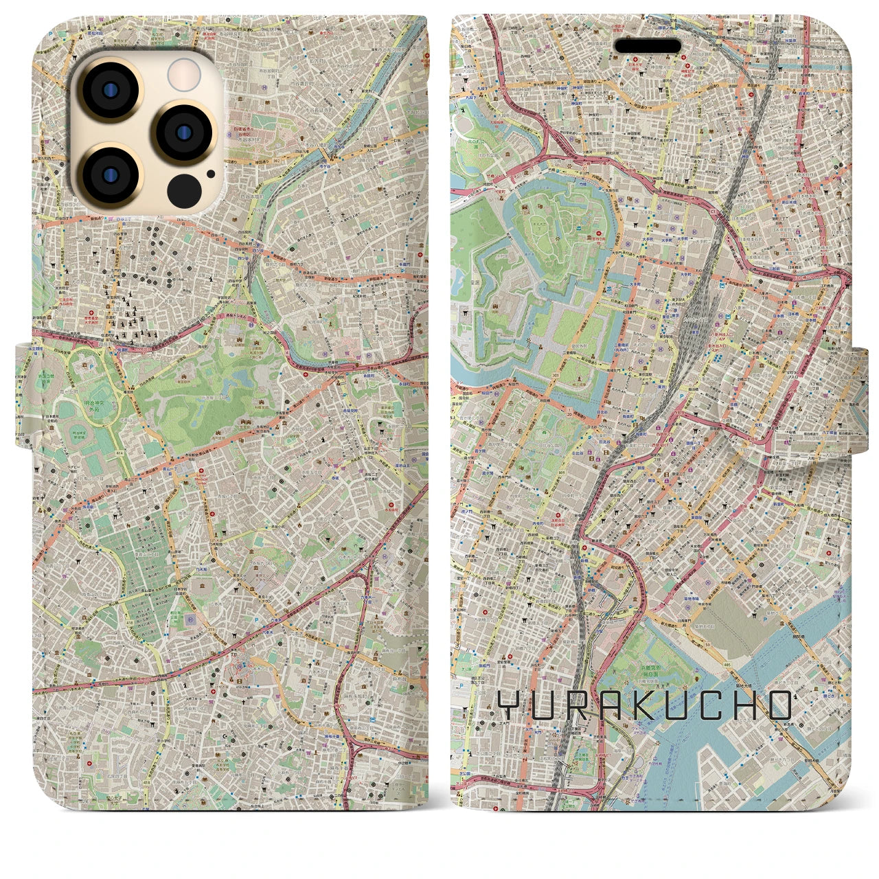【有楽町】地図柄iPhoneケース（手帳両面タイプ・ナチュラル）iPhone 12 Pro Max 用