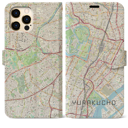 【有楽町（東京都）】地図柄iPhoneケース（手帳タイプ）ナチュラル・iPhone 12 Pro Max 用