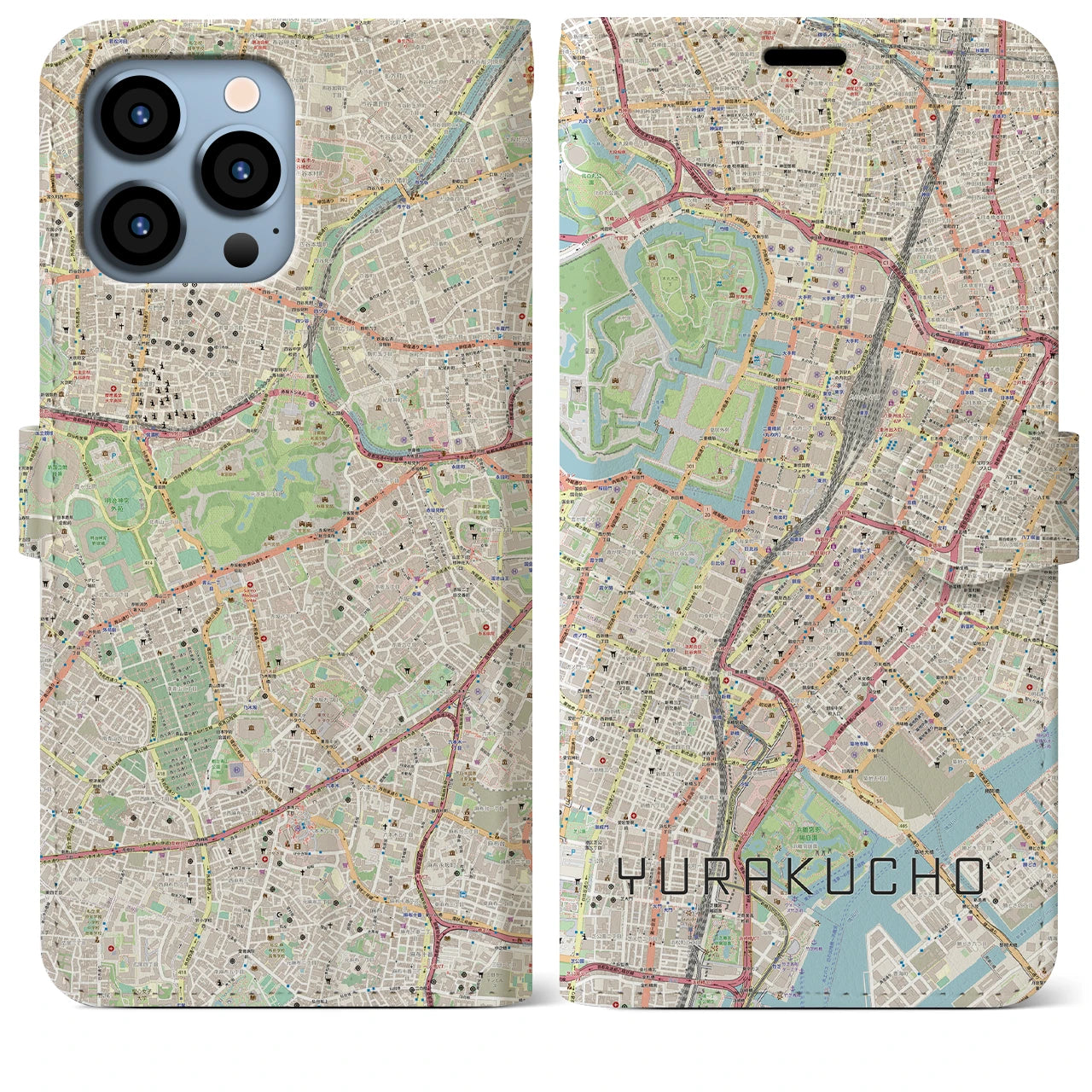 【有楽町】地図柄iPhoneケース（手帳両面タイプ・ナチュラル）iPhone 13 Pro Max 用