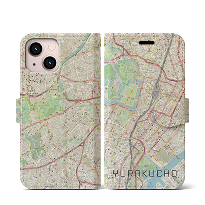 【有楽町（東京都）】地図柄iPhoneケース（手帳タイプ）ナチュラル・iPhone 13 mini 用