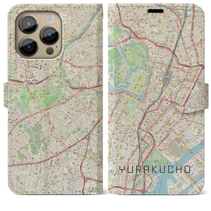 【有楽町（東京都）】地図柄iPhoneケース（手帳タイプ）ナチュラル・iPhone 14 Pro Max 用