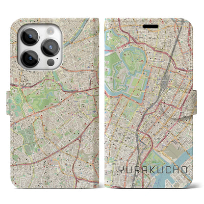 【有楽町（東京都）】地図柄iPhoneケース（手帳タイプ）ナチュラル・iPhone 14 Pro 用
