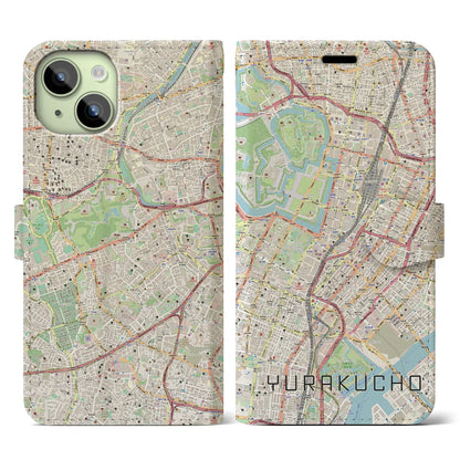 【有楽町（東京都）】地図柄iPhoneケース（手帳タイプ）ナチュラル・iPhone 15 用