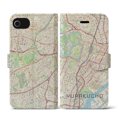 【有楽町（東京都）】地図柄iPhoneケース（手帳タイプ）ナチュラル・iPhone SE（第3 / 第2世代） / 8 / 7 / 6s / 6 用