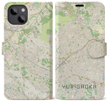 【百合ヶ丘（神奈川県）】地図柄iPhoneケース（手帳タイプ）ナチュラル・iPhone 14 Plus 用