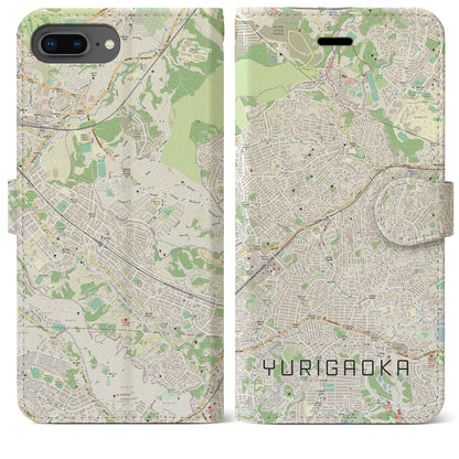 【百合ヶ丘（神奈川県）】地図柄iPhoneケース（手帳タイプ）ナチュラル・iPhone 8Plus /7Plus / 6sPlus / 6Plus 用