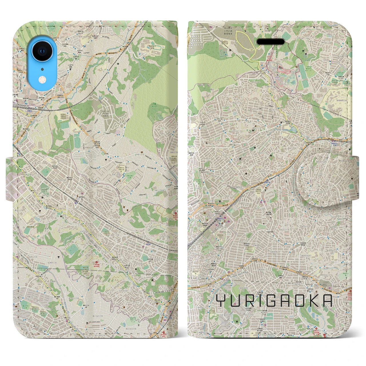 【百合ヶ丘】地図柄iPhoneケース（手帳両面タイプ・ナチュラル）iPhone XR 用