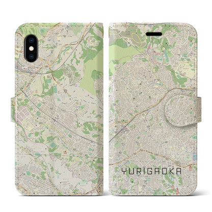 【百合ヶ丘（神奈川県）】地図柄iPhoneケース（手帳タイプ）ナチュラル・iPhone XS / X 用