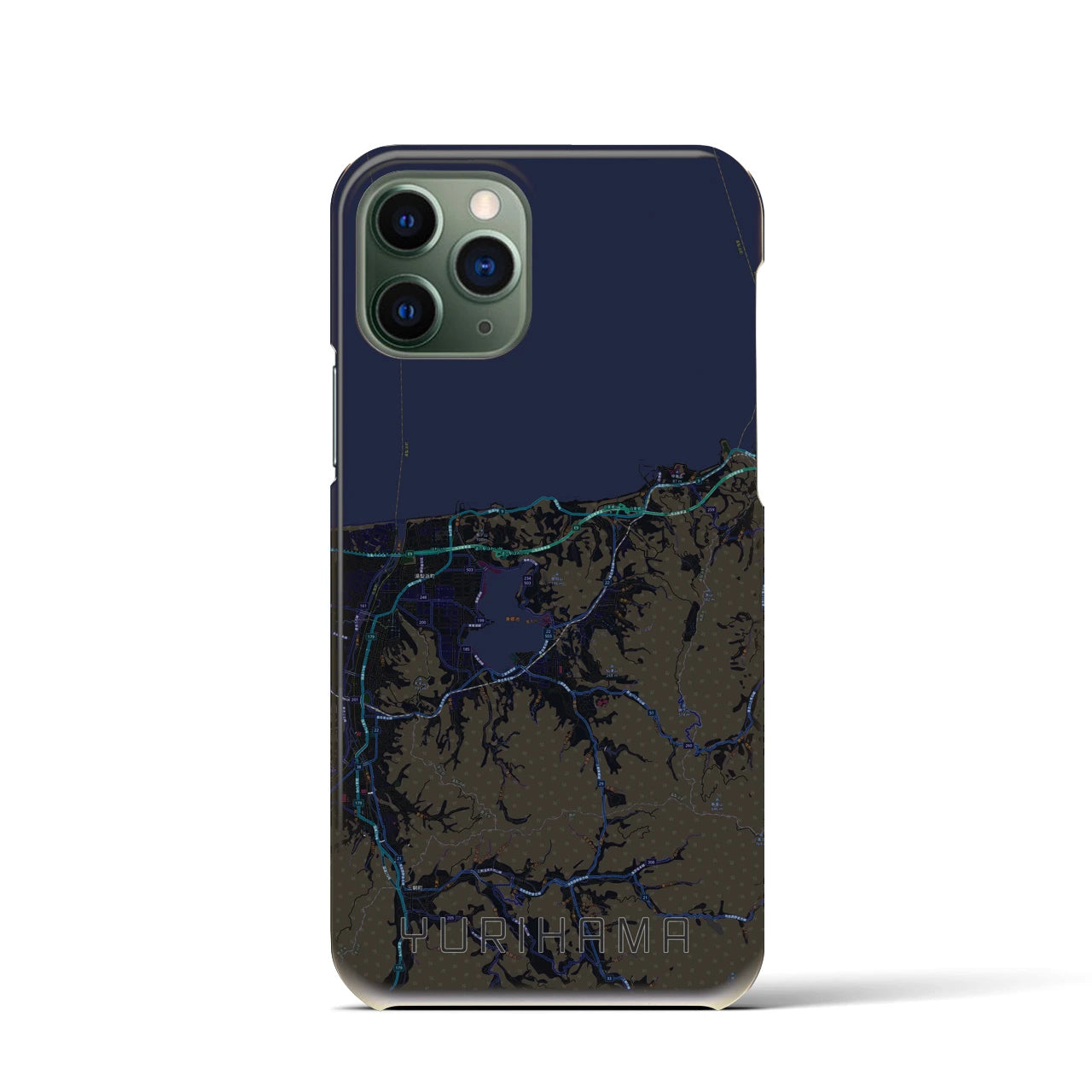 【湯梨浜】地図柄iPhoneケース（バックカバータイプ・ブラック）iPhone 11 Pro 用