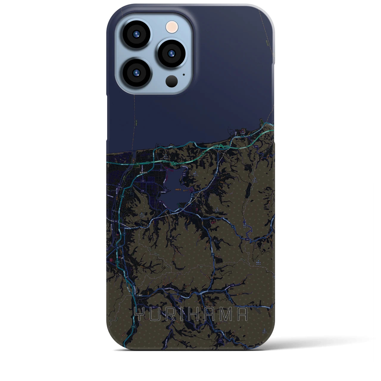 【湯梨浜】地図柄iPhoneケース（バックカバータイプ・ブラック）iPhone 13 Pro Max 用