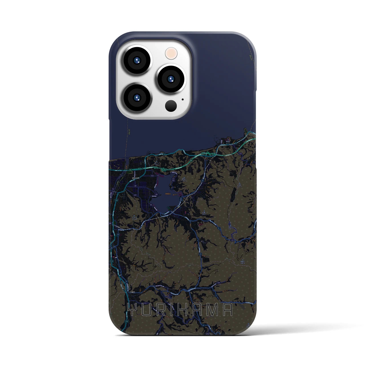 【湯梨浜】地図柄iPhoneケース（バックカバータイプ・ブラック）iPhone 13 Pro 用