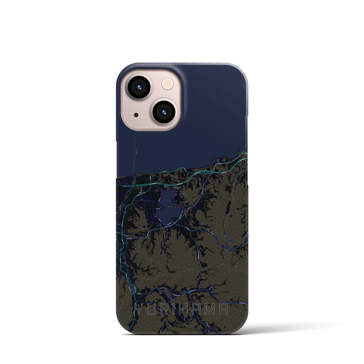 【湯梨浜】地図柄iPhoneケース（バックカバータイプ・ブラック）iPhone 13 mini 用