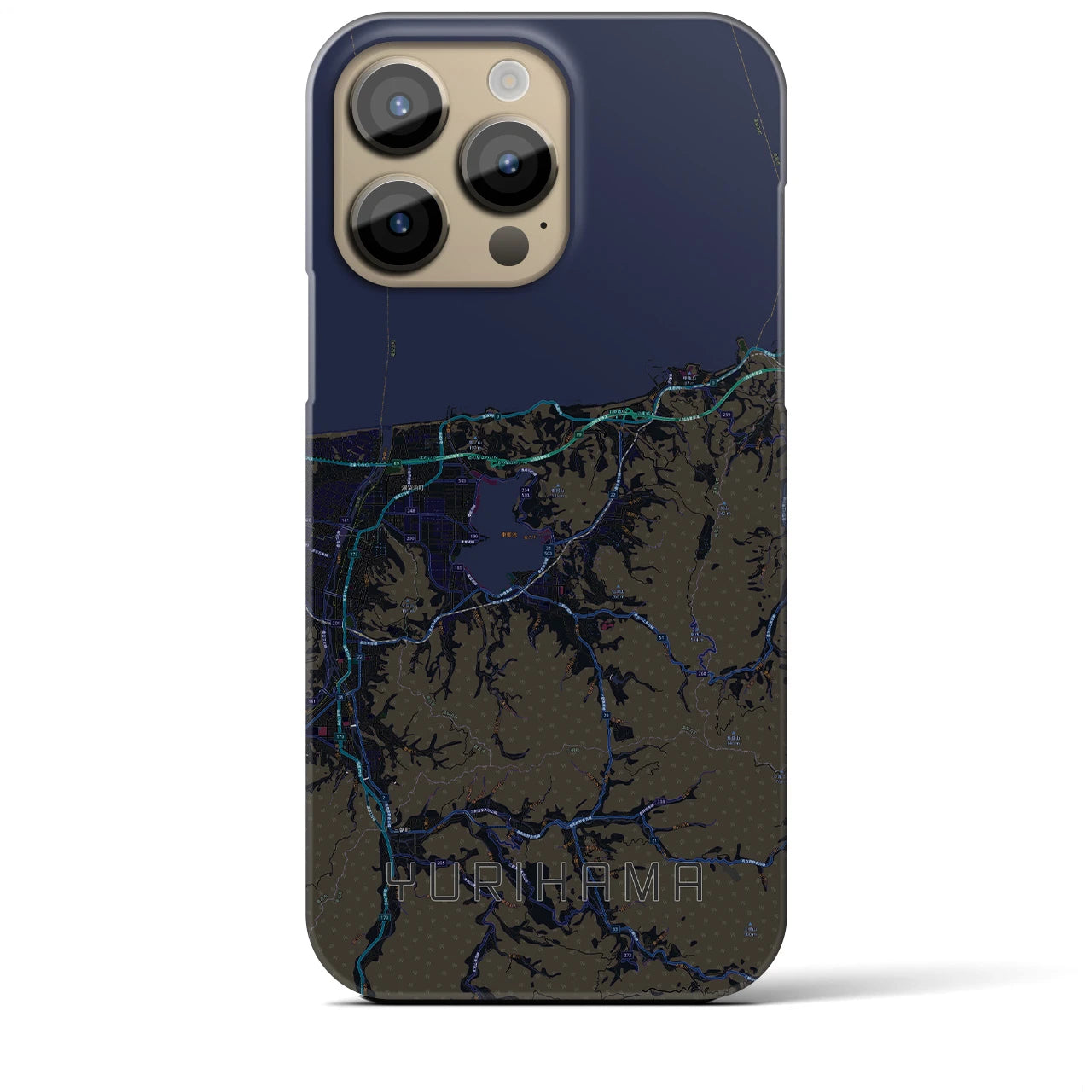 【湯梨浜】地図柄iPhoneケース（バックカバータイプ・ブラック）iPhone 14 Pro Max 用