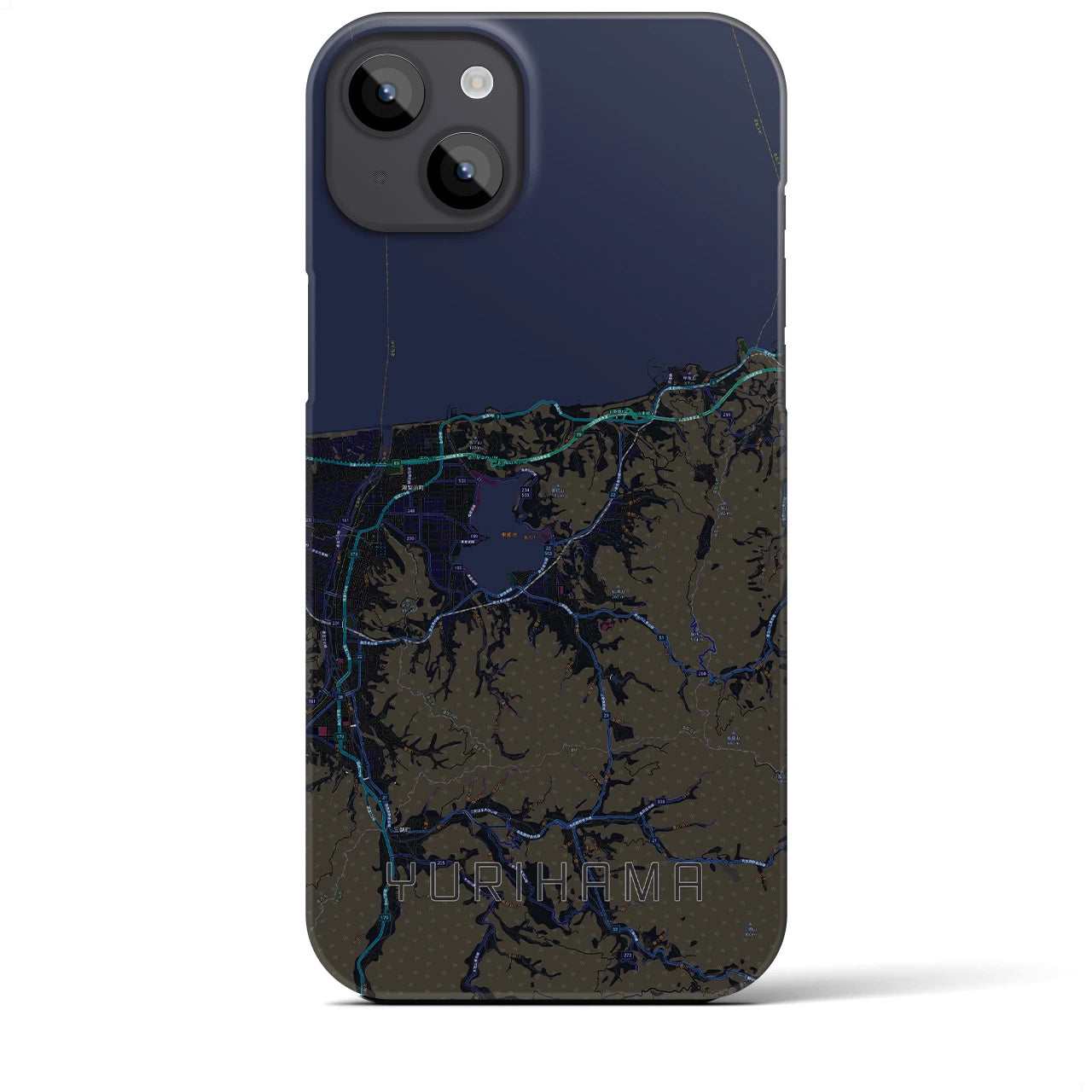 【湯梨浜】地図柄iPhoneケース（バックカバータイプ・ブラック）iPhone 14 Plus 用