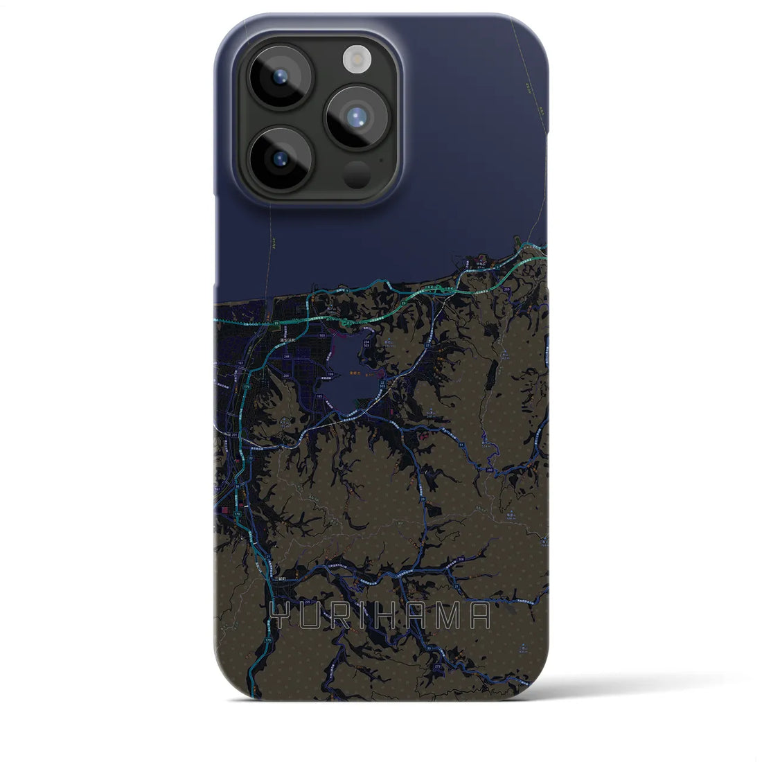 【湯梨浜】地図柄iPhoneケース（バックカバータイプ・ブラック）iPhone 15 Pro Max 用