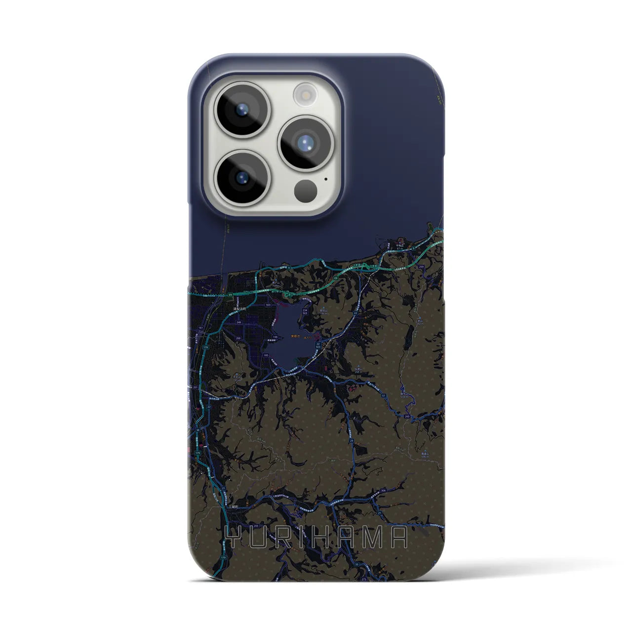 【湯梨浜】地図柄iPhoneケース（バックカバータイプ・ブラック）iPhone 15 Pro 用