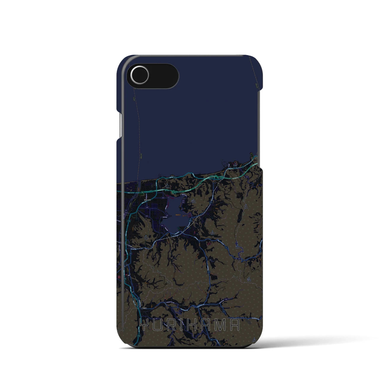 【湯梨浜】地図柄iPhoneケース（バックカバータイプ・ブラック）iPhone SE（第3 / 第2世代） / 8 / 7 / 6s / 6 用