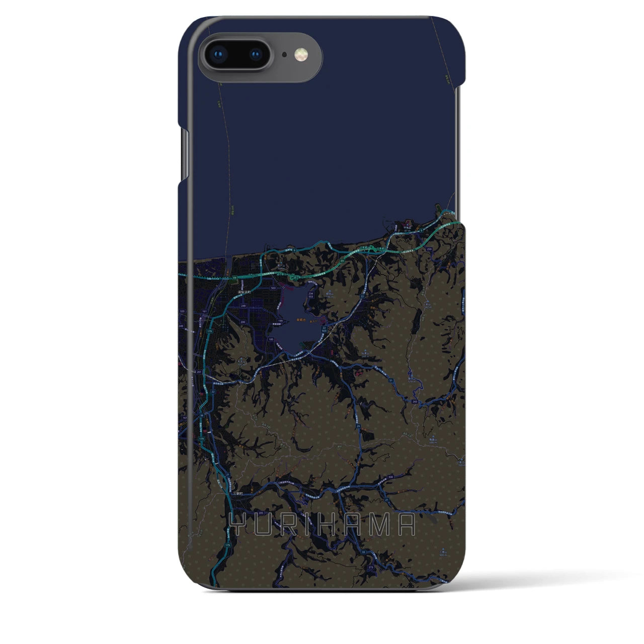 【湯梨浜】地図柄iPhoneケース（バックカバータイプ・ブラック）iPhone 8Plus /7Plus / 6sPlus / 6Plus 用