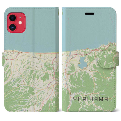 【湯梨浜（鳥取県）】地図柄iPhoneケース（手帳タイプ）ナチュラル・iPhone 11 用