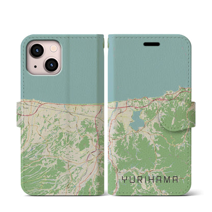 【湯梨浜（鳥取県）】地図柄iPhoneケース（手帳タイプ）ナチュラル・iPhone 13 mini 用