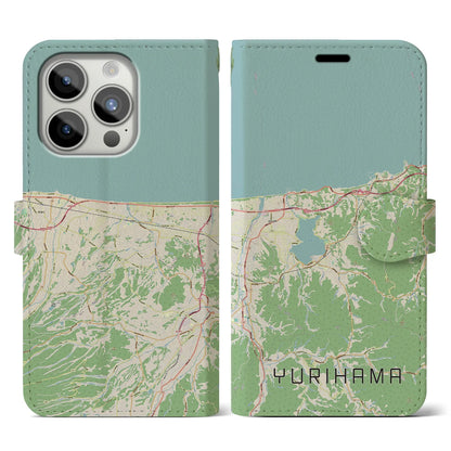 【湯梨浜（鳥取県）】地図柄iPhoneケース（手帳タイプ）ナチュラル・iPhone 15 Pro 用