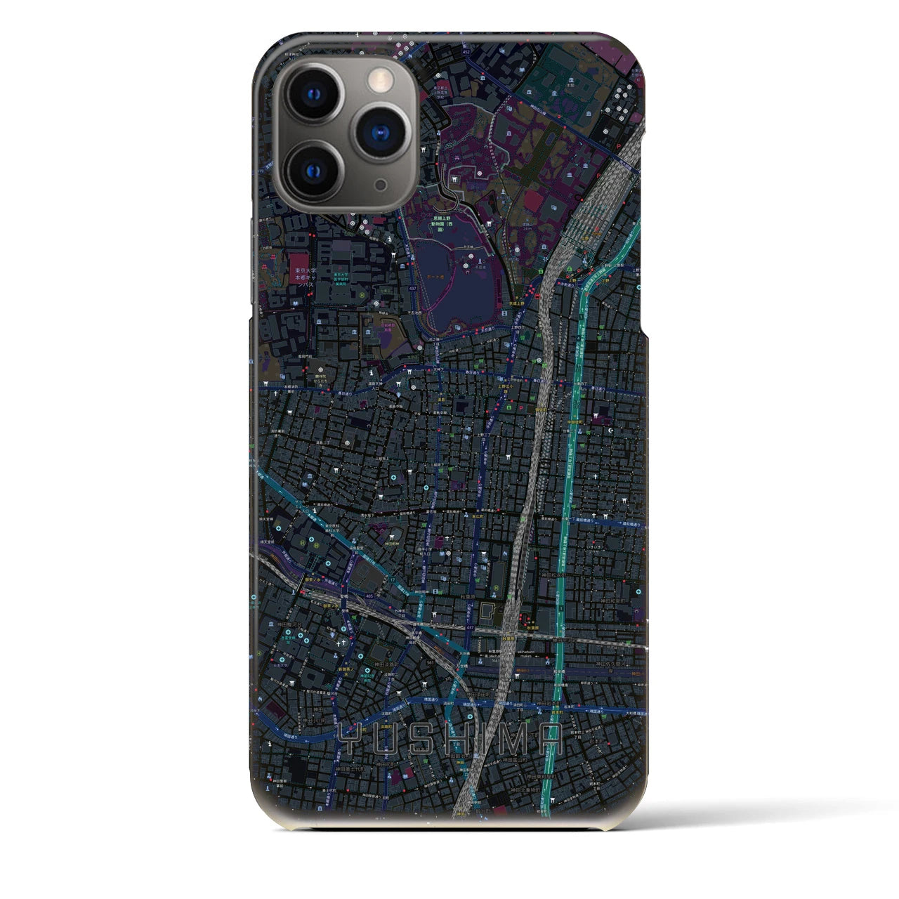 【湯島】地図柄iPhoneケース（バックカバータイプ・ブラック）iPhone 11 Pro Max 用
