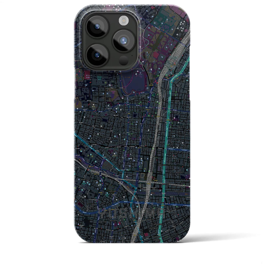 【湯島】地図柄iPhoneケース（バックカバータイプ・ブラック）iPhone 15 Pro Max 用