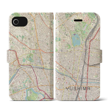 【湯島（東京都）】地図柄iPhoneケース（手帳タイプ）ナチュラル・iPhone SE（第3 / 第2世代） / 8 / 7 / 6s / 6 用