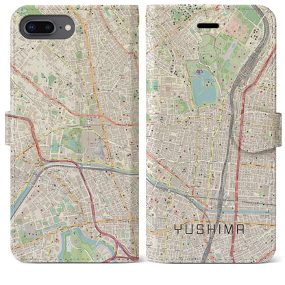 【湯島（東京都）】地図柄iPhoneケース（手帳タイプ）ナチュラル・iPhone 8Plus /7Plus / 6sPlus / 6Plus 用