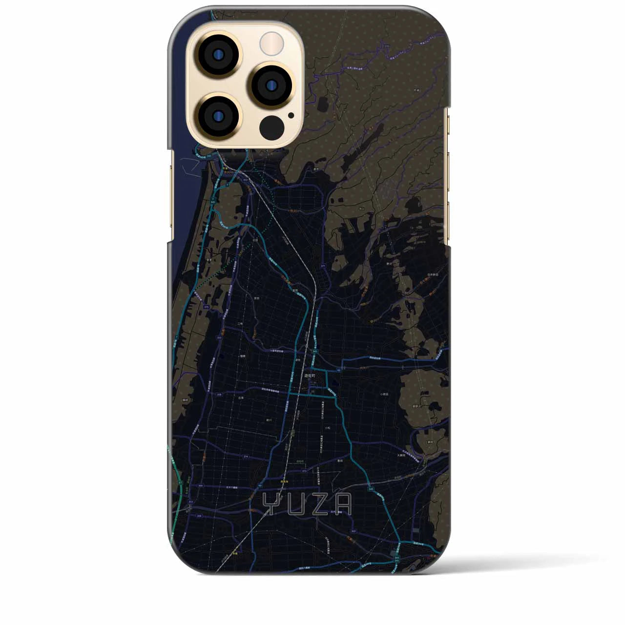 【遊佐】地図柄iPhoneケース（バックカバータイプ・ブラック）iPhone 12 Pro Max 用