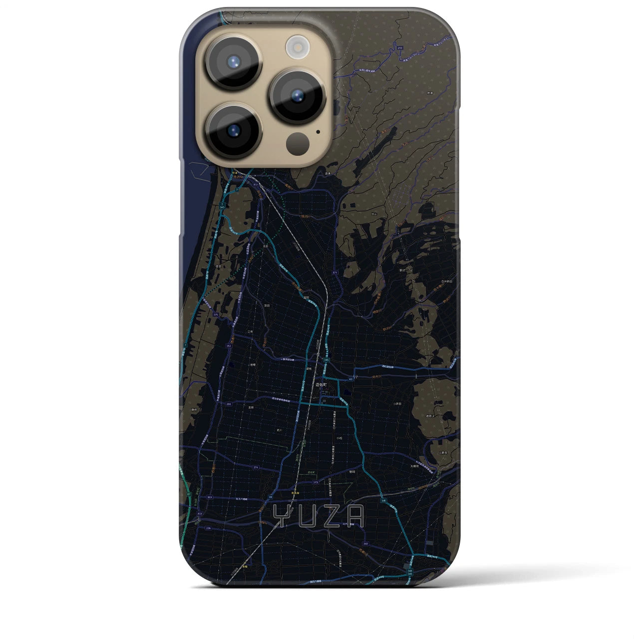 【遊佐】地図柄iPhoneケース（バックカバータイプ・ブラック）iPhone 14 Pro Max 用